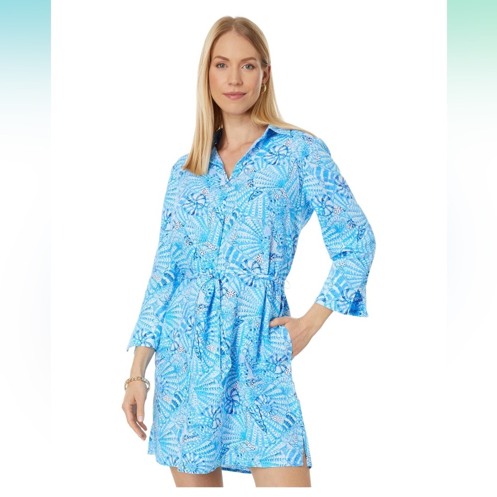 NWT Lilly Pulitzer Pilar Linen Dress in Amalfi Blue By the Seashore - Size XL
